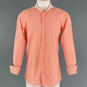 RALPH LAUREN Size M Orange White Stripe Cotton French Cuff Long Sleeve Shirt